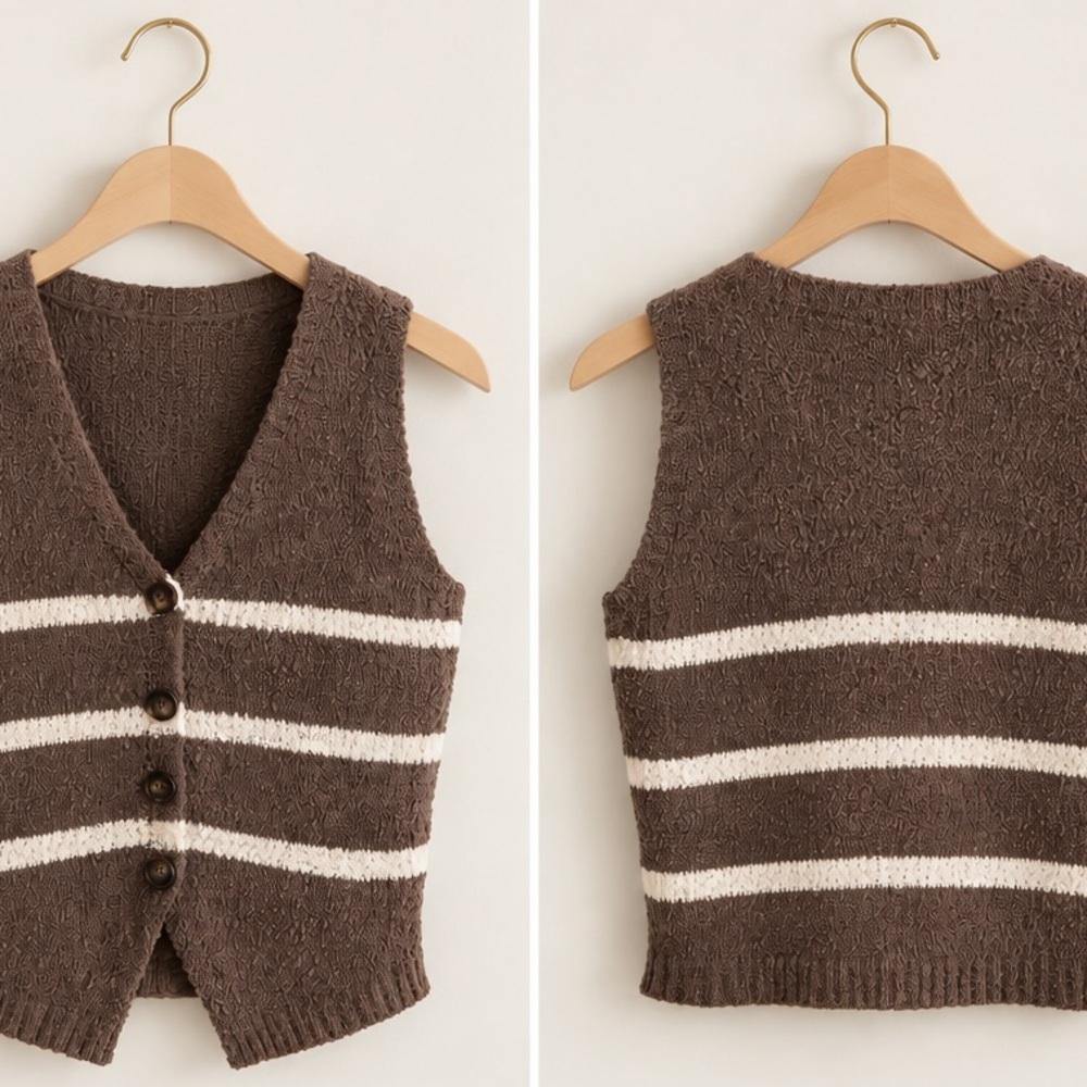Brown Striped Knit Vest women small / xsmall - Button Front